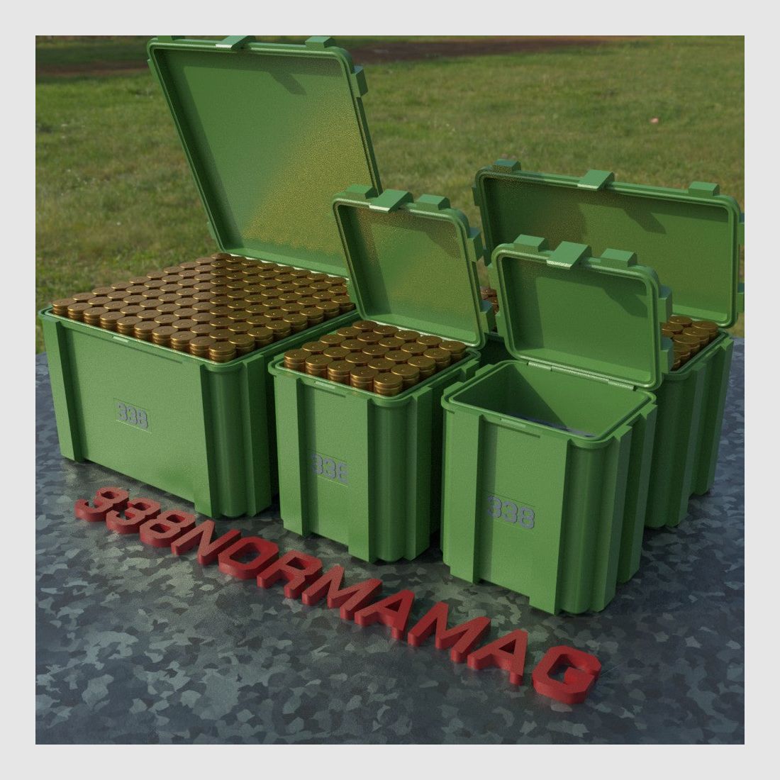 Filamelt Munitionsbox / Ammo Box .338 Norma Magnum – Patronenbox ‘Klappdeckel’ – 20 / 25 / 50 / 100 Runden