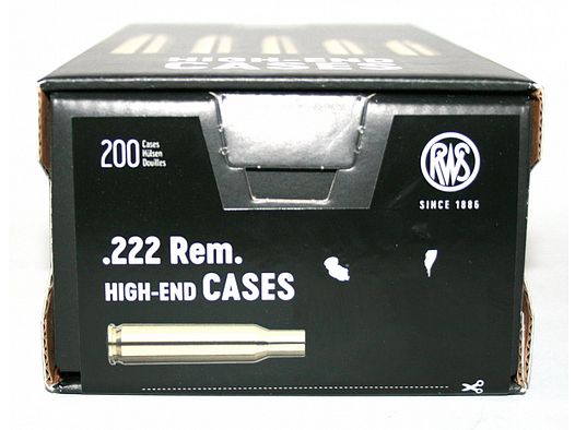 200 Stück NEUE RWS Hülsen .222 Rem. RUAG High End Cases | Wiederladehülsen NEU Boxer ohne Zünder!