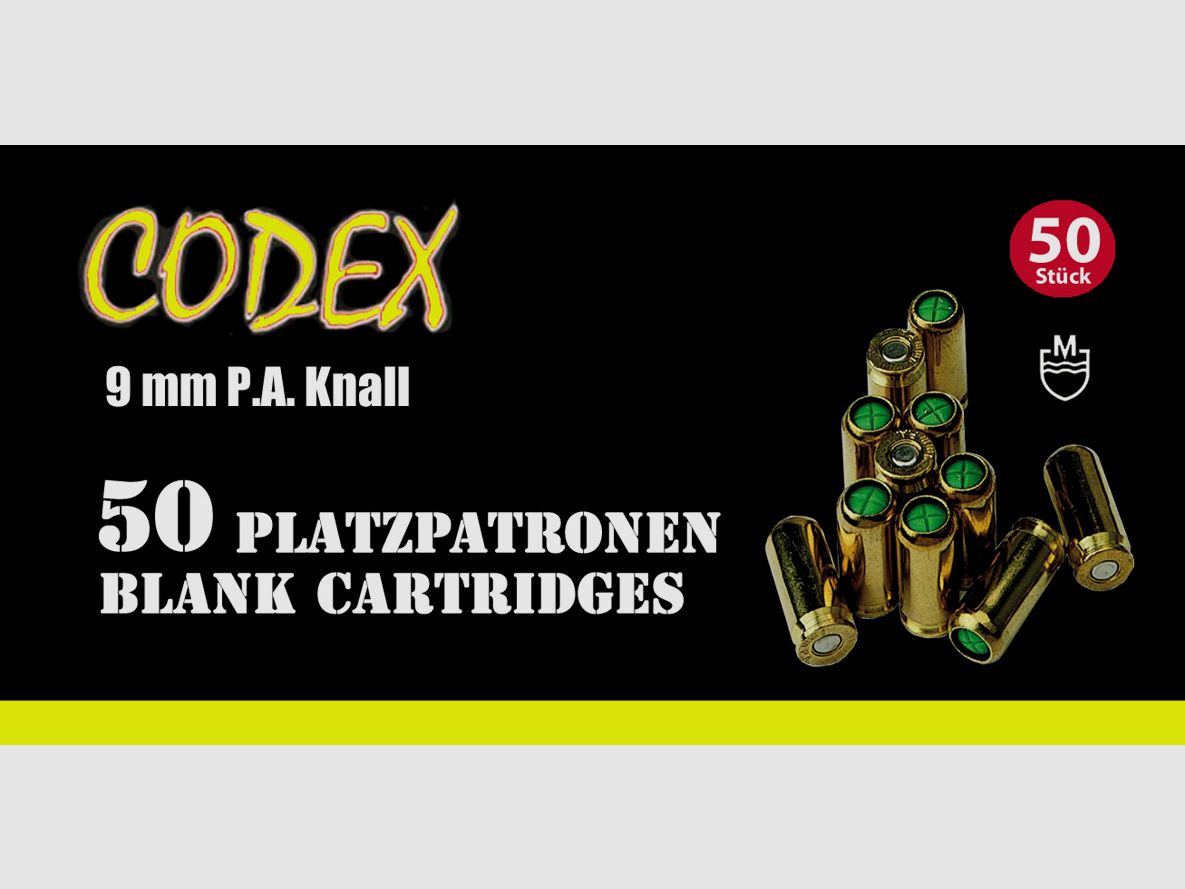 CODEX CARTOUCHES À BLANC POUR PISTOLET SRS - 9MM P.A.K. - 50 CARTOUCHES, image 1 sur 3