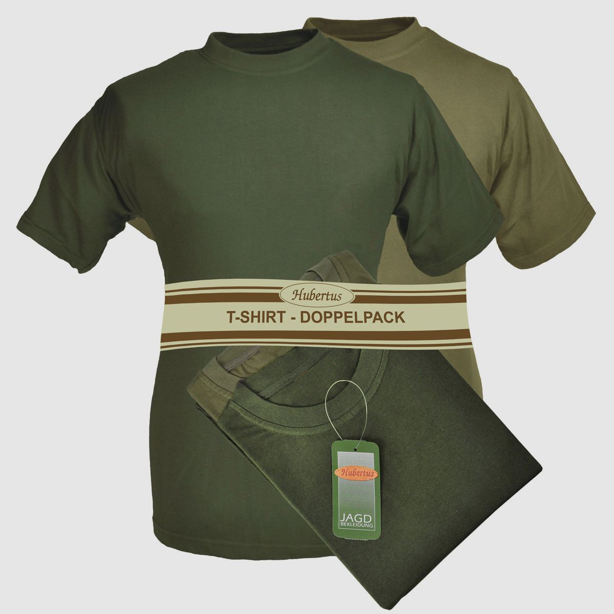 Hubertus T-Shirt Doppelpack Oliv / Schilf