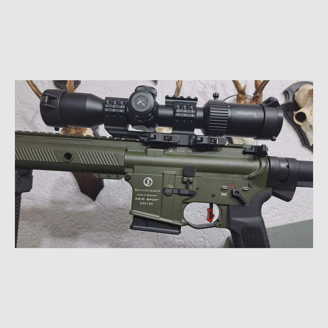 Schmeisser Schmeisser AR15-S4F Sport .223 Rem,OD Green -JAGDVERSION mit Schalldämpfer SD15 , Zielfernrohr DDOPTICS 1,5-15x40 , Hiperfire Competition-Abzug etc.