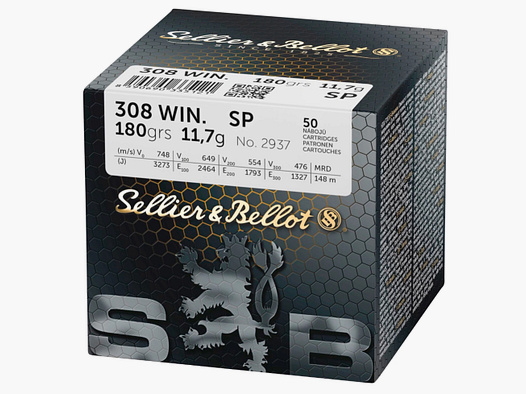 Sellier & Bellot 155482 .308 Win. Teilmantel SP 11,7g 180grs. 50 Stck Büchsenmunition