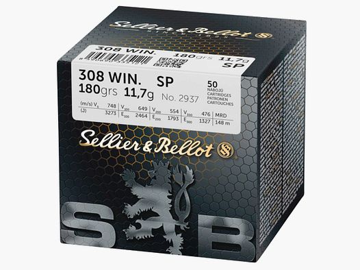 Sellier & Bellot 155482 .308 Win. Partiellement en plomb SP 11,7g 180grs. 50 pièces de munitions pour fusil