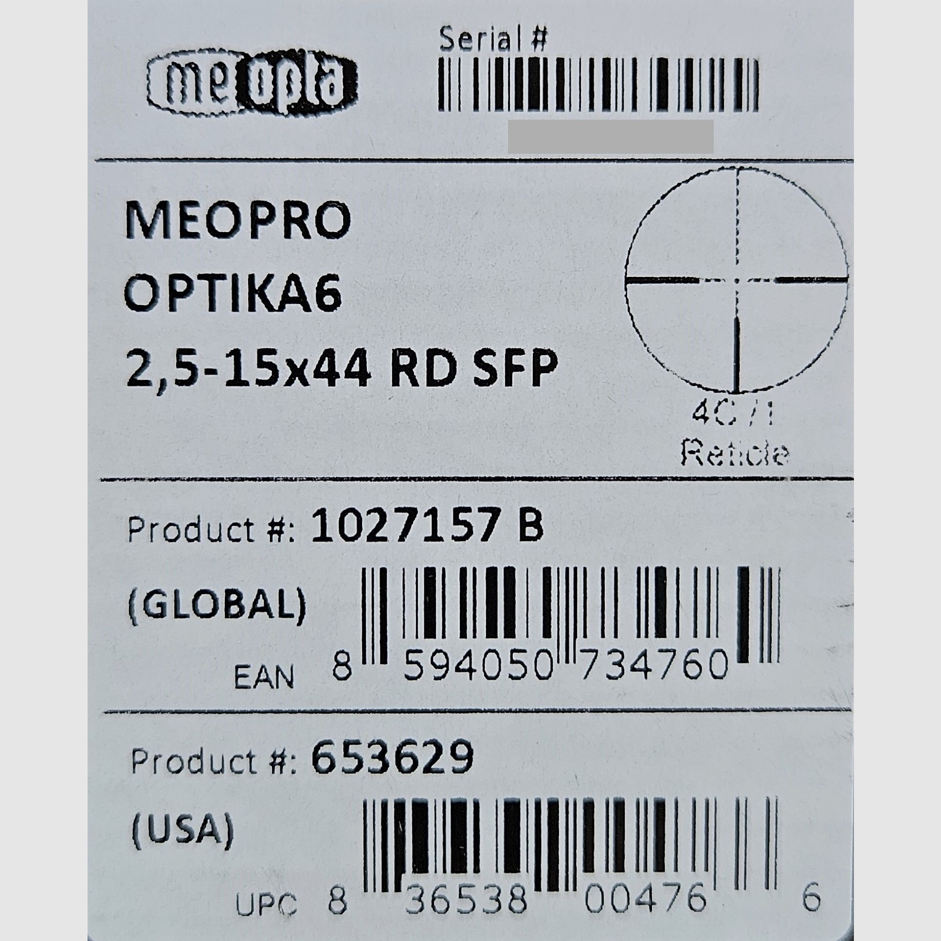 Meopta OPTIKA6 2,5-15x44 RD SFP kruis 4C met verlicht punt - Nieuwe goederen van de vakhandel -