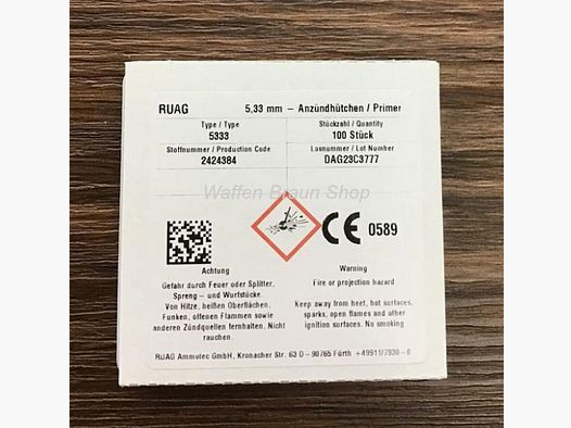 RWS Anzündhütchen für großkalibrige Büchsenpatronen, 5,33 mm, 5333