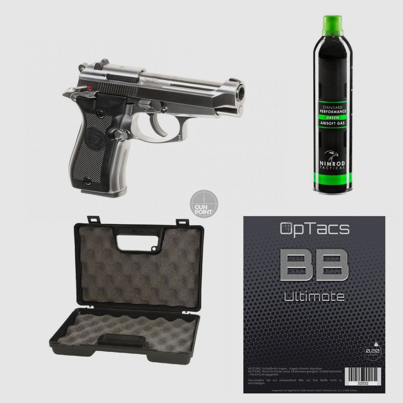 SET !!! Softair - Pistole - WE - M84 Full Metal GBB silver - ab 18, ber 0,5 Joule