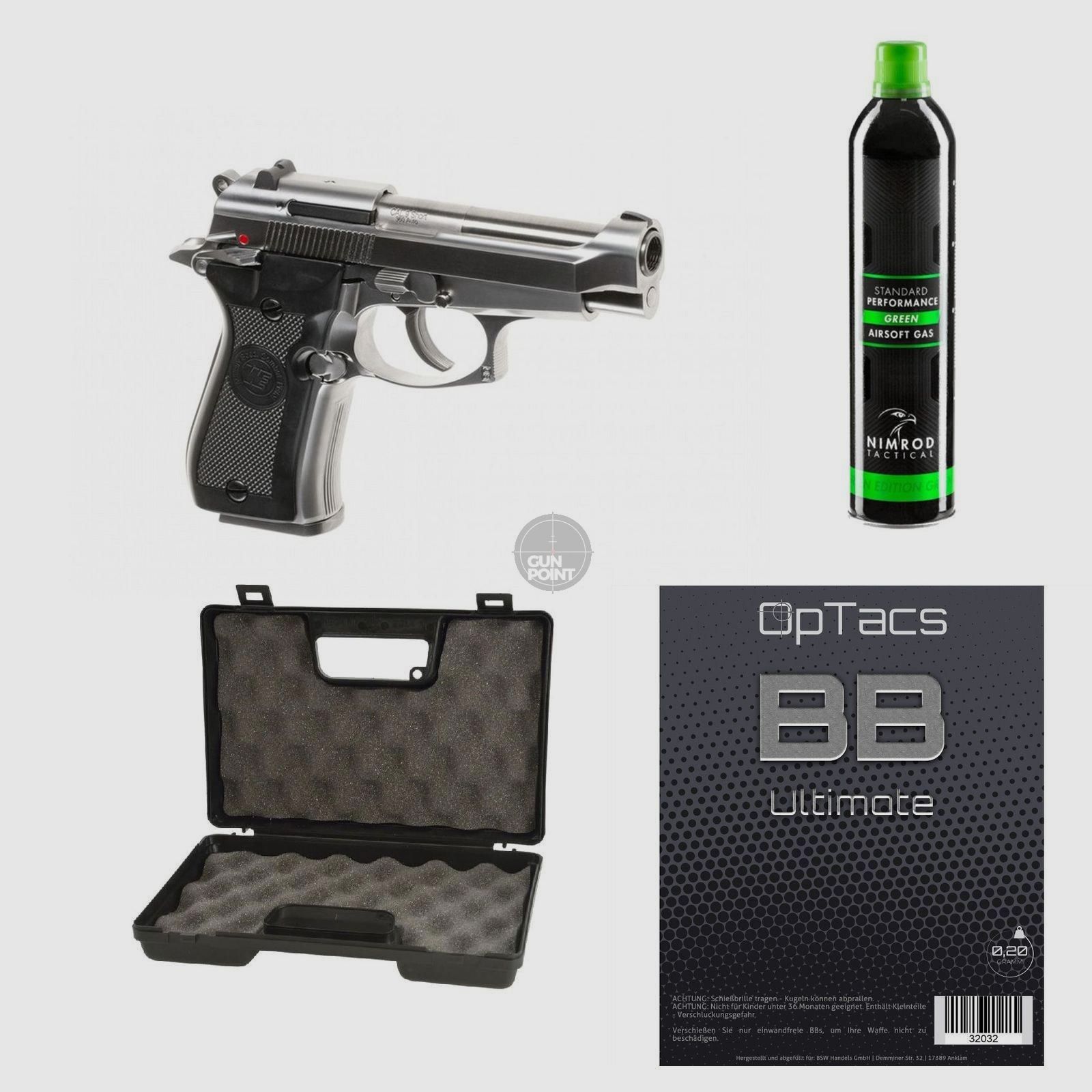 SET !!! Softair - Pistole - WE - M84 Full Metal GBB silver - ab 18, ber 0,5 Joule