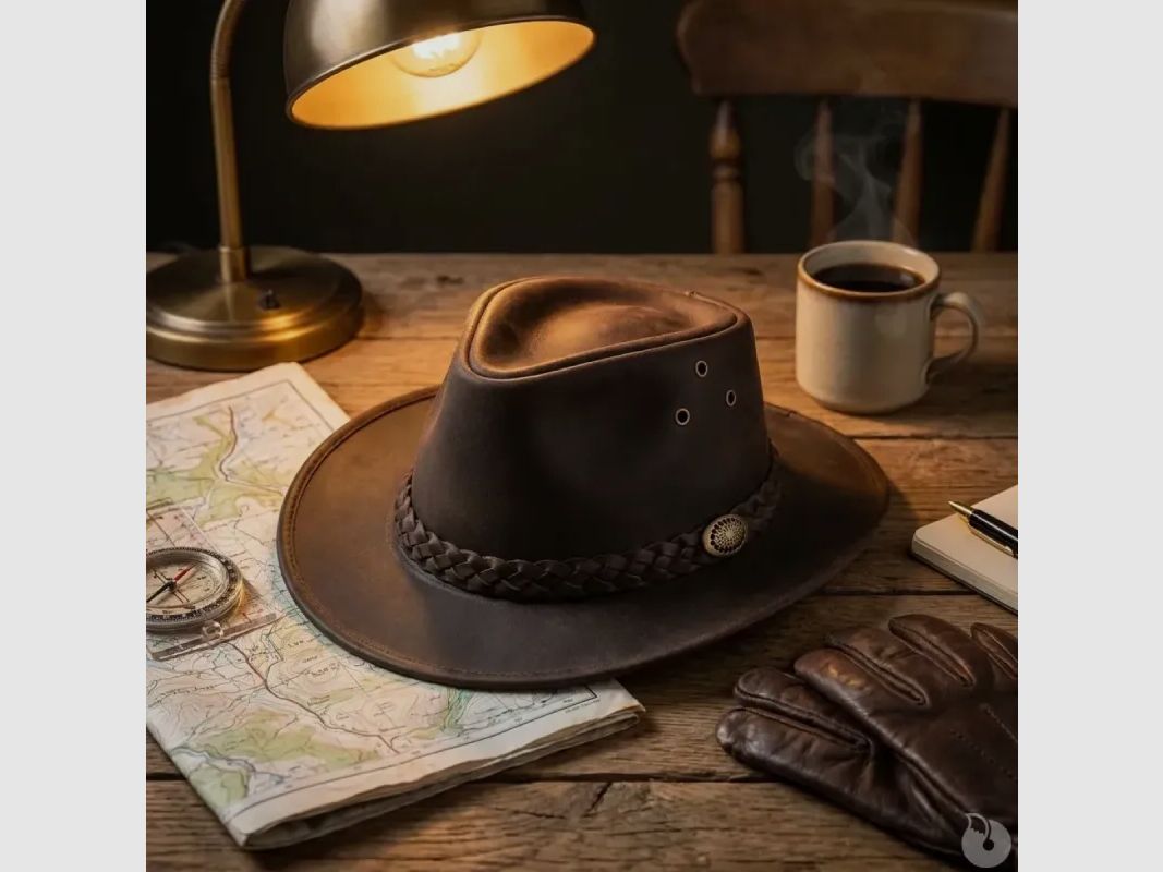 Chapeau chasse souple imperméable cuir velour marron 57 à 60, image 3 sur 8