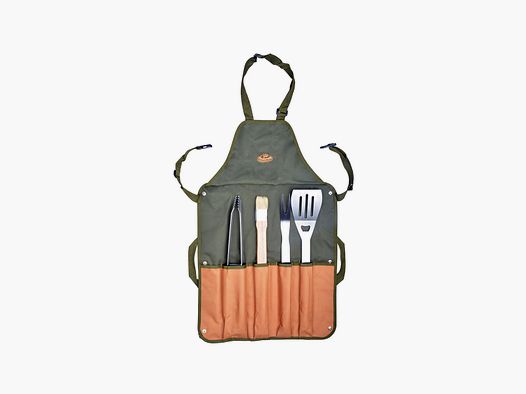 Grill apron with 4-piece grill utensils