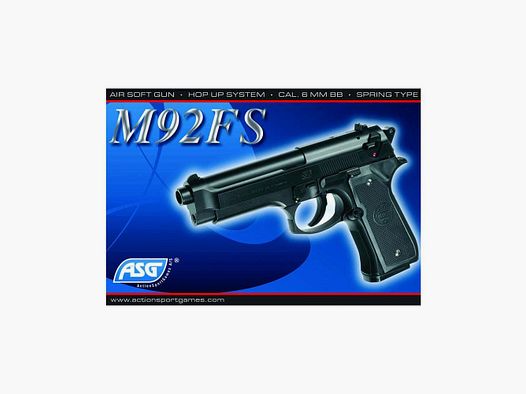 Replica Pistola M92 FS ASG Nera - Molla Hop-Up Fissa - 0,5 Joule - Precisione e Robustezza per Airsoft