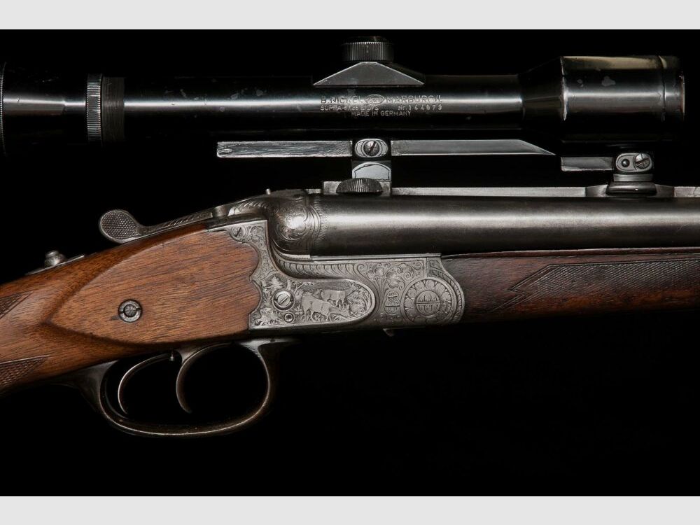 Pre-war drilling Kunz with engraving and stock magazine, year of manufacture 1936