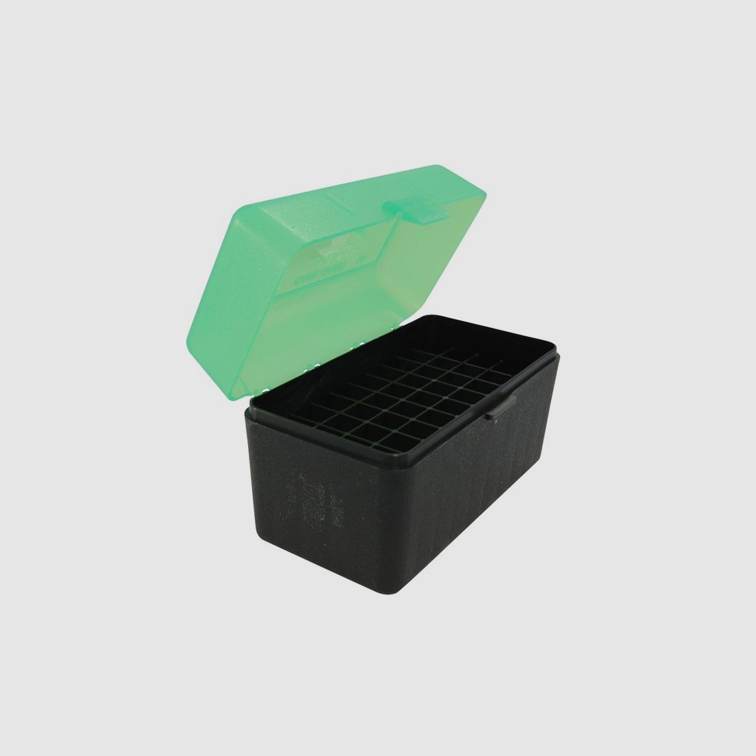Boîte à cartouches MTM RL-50-16T verte/noire avec couvercle rabattable pour 50 cartouches .270 et autres.