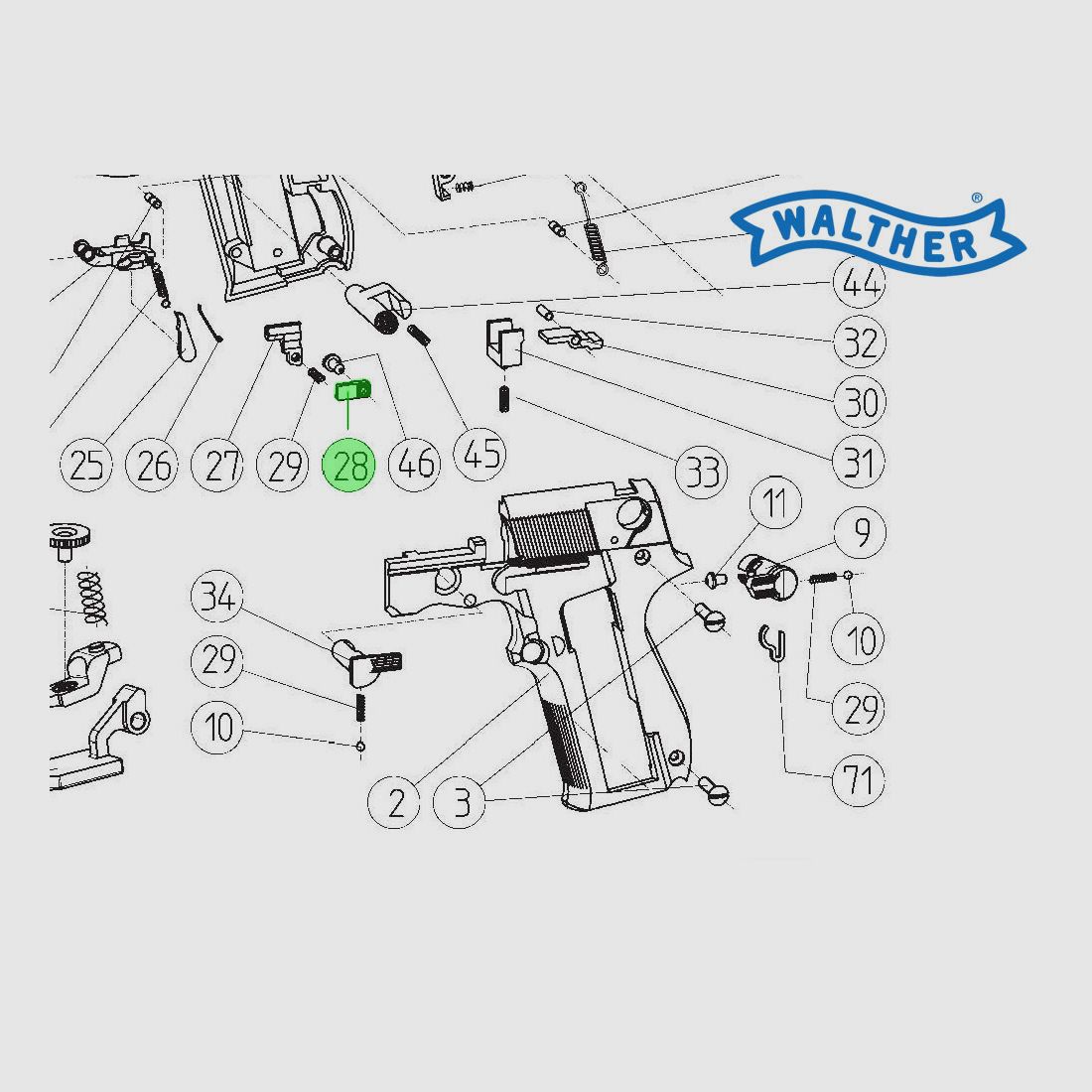Gegenlager fĂĽr Abzugsperre fĂĽr CO2 Pistole Walther CP88, Ersatzteil