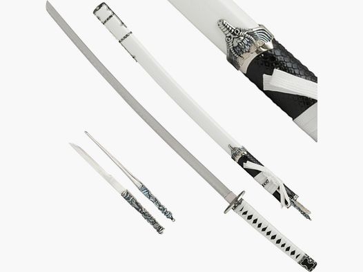 Samuraischwert mit Beimessern Katana weiss Drache