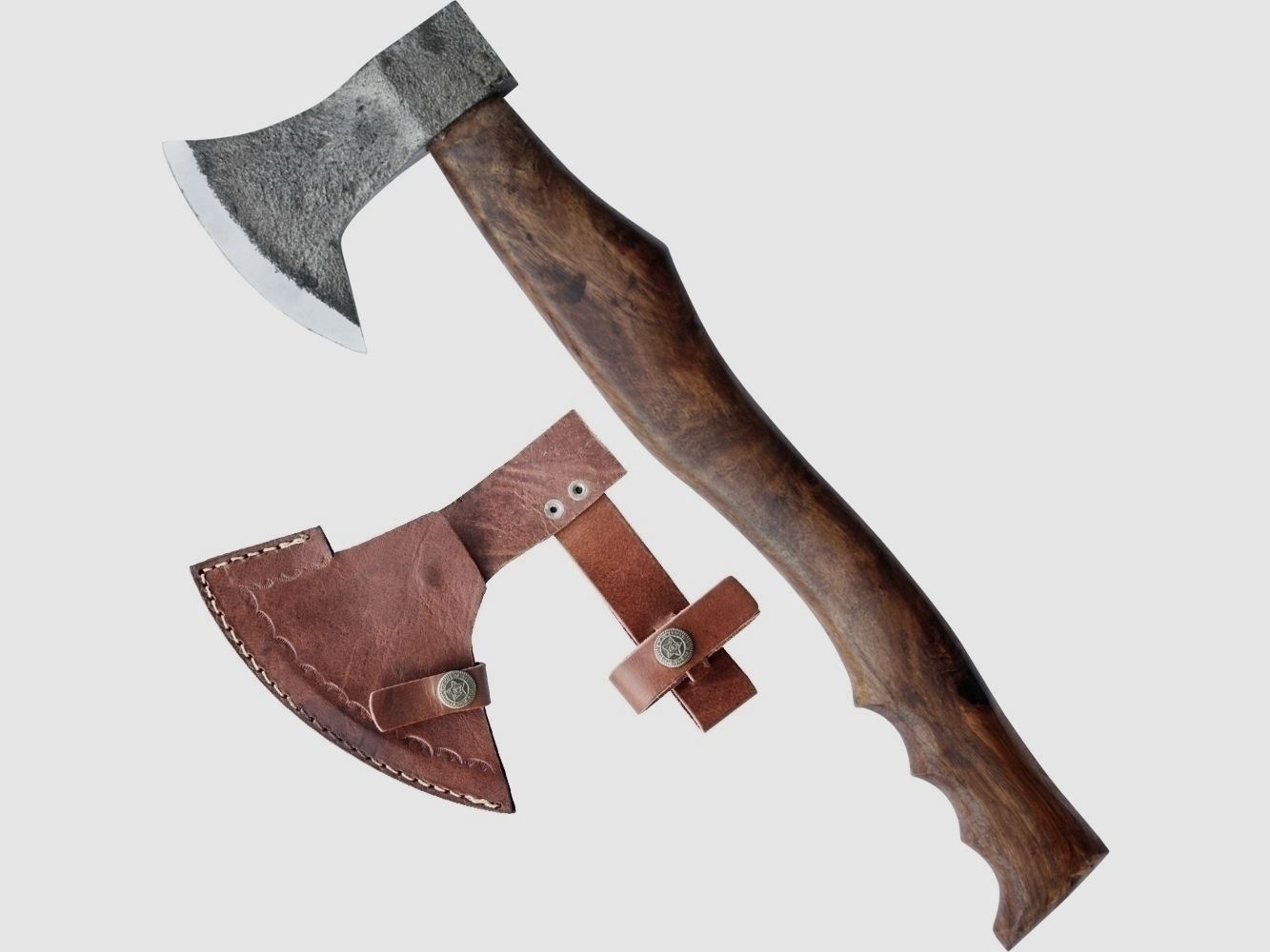 urige Axt für Mittelalter Lager zum Holz hacken Fingermulden Lederschutz 675g