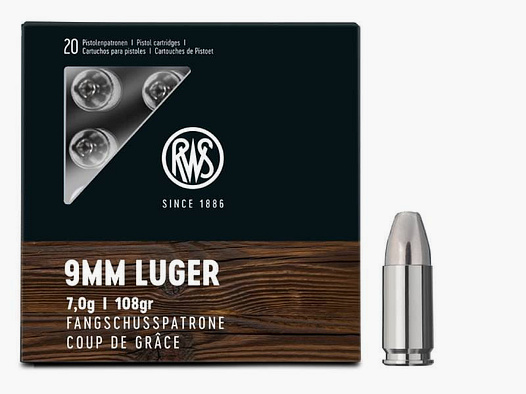 RWS 9mm Luger Fangschusspatrone Coup de Grâce 108 gr - 20 Stk.