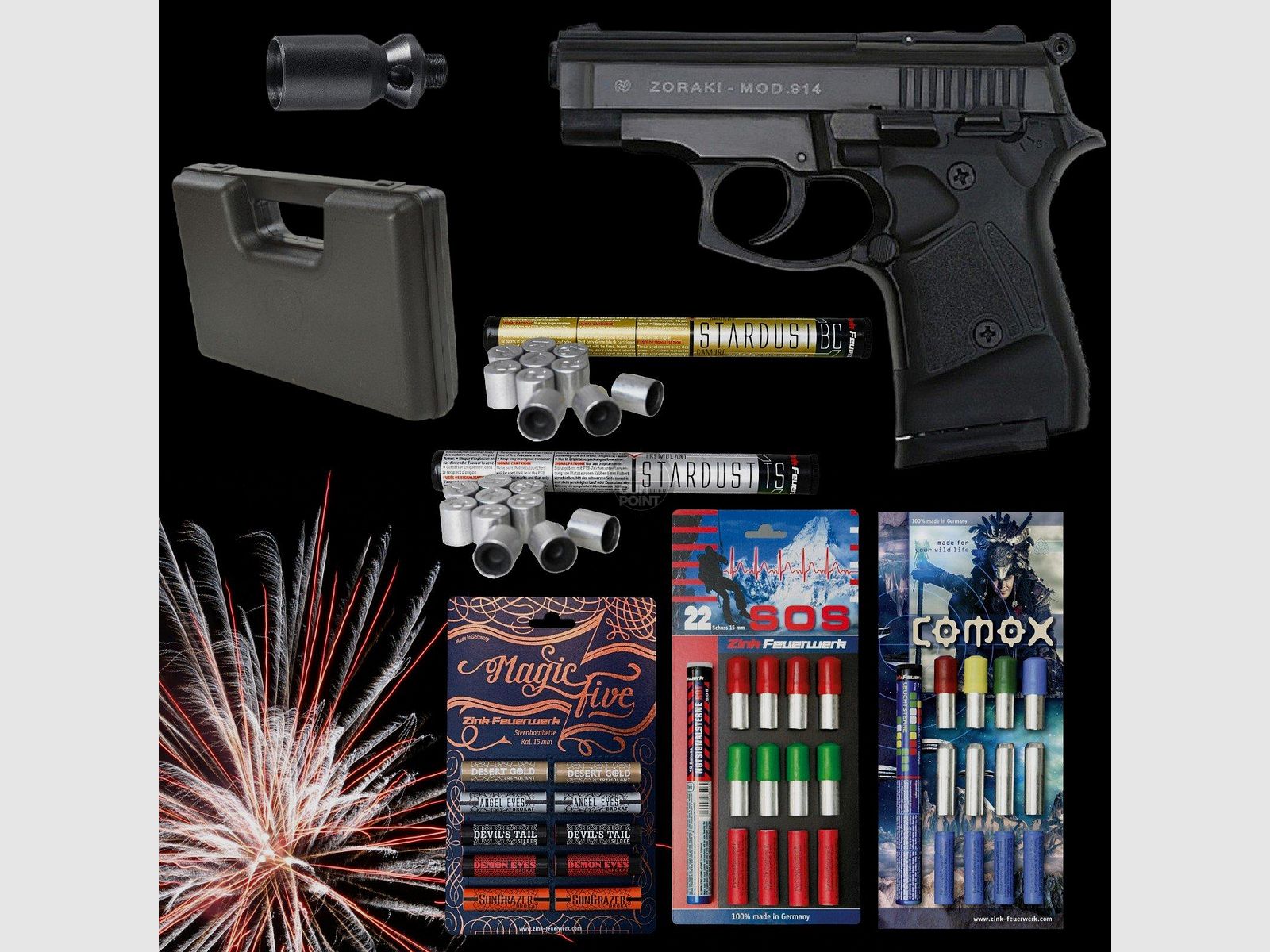 SET !!! Schreckschuss - Pistole - Zoraki 914 - 9 mm P.A.K. inkl. Koffer & 74 Schuss Effektmunition/ Feuerwerk