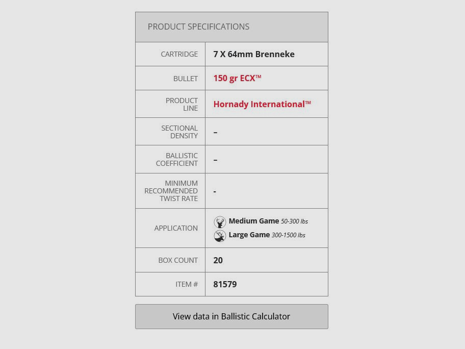 Hornady	 7x64 150GR EXC