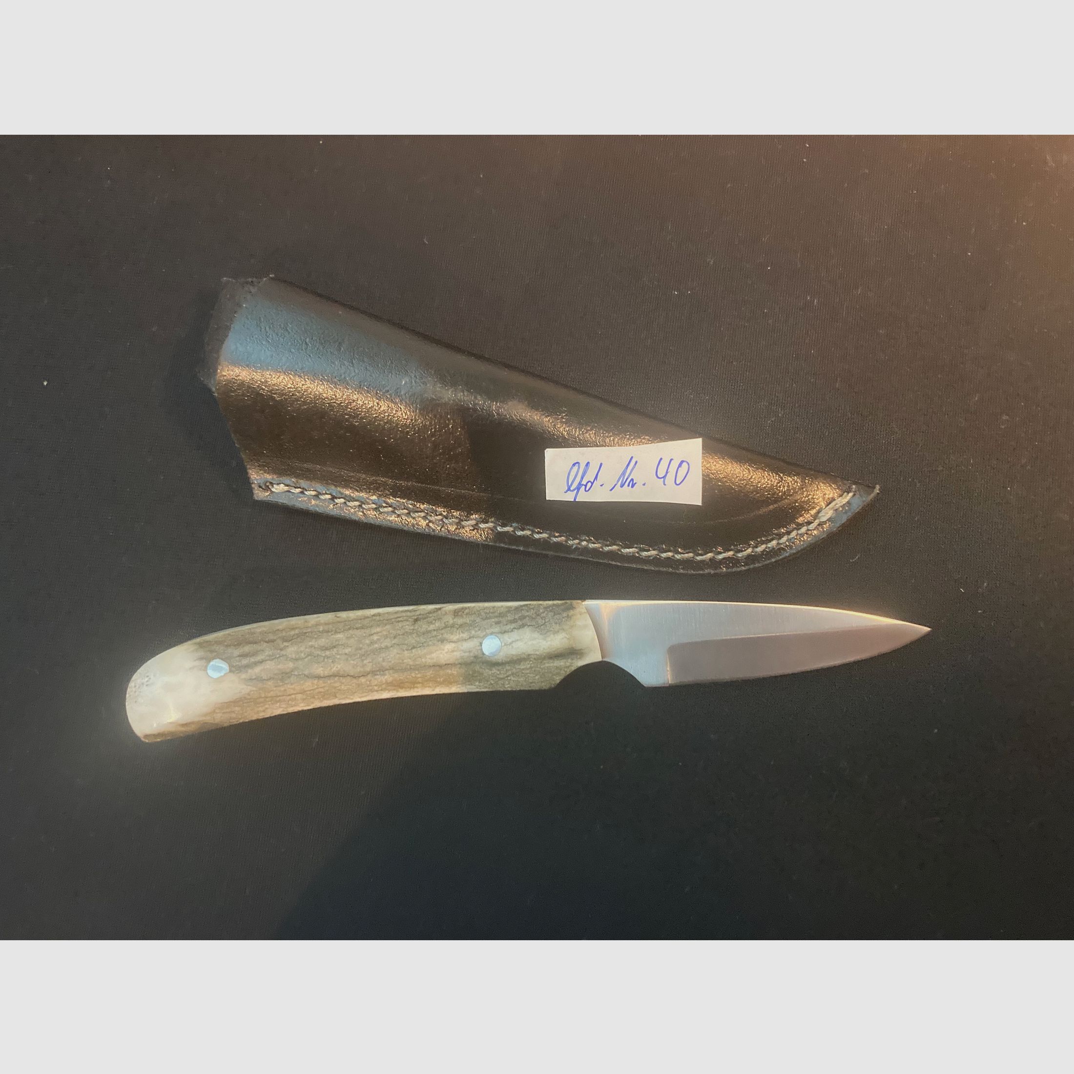 Gürtelmesser, Jagdmesser, Hirschhorngriff, Lederscheide schwarz