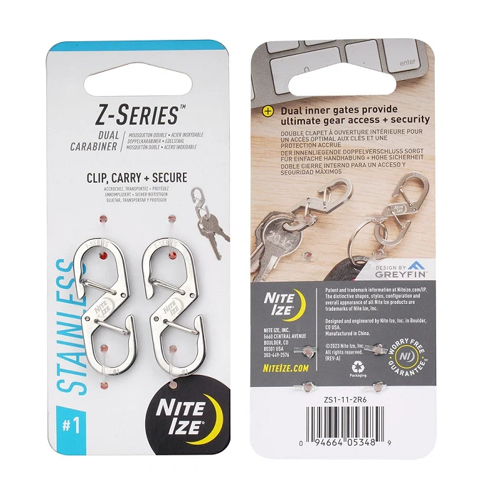 Double carabiner Z-Series - 2 pcs. - Steel - Silver - ZS1-11-2R6 - Nite Ize, image 1 of 2