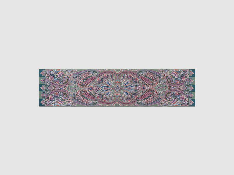 Écharpe motif olive coloré avec motif paisley expressif en pur twill de soie, image 2 sur 3