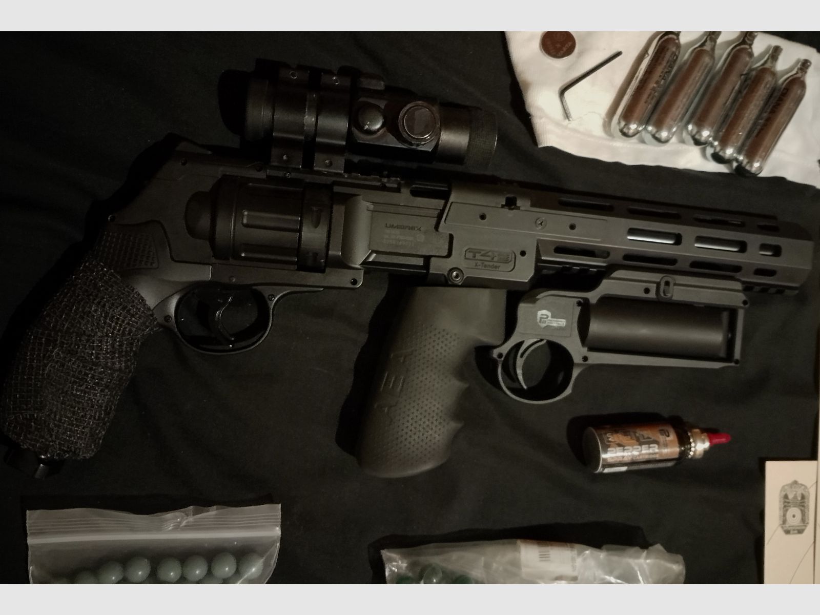 Long T4e HDR50 Tactical Rifle Kit punto rojo balas de goma RAM Paintball marcador Cal .50 set cápsulas CO2 revolver lanzador de pimienta lanzador de pimienta cañón largo Red DOT
