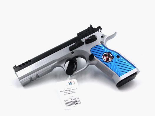 Pistole Tanfoglio Stock III Ltd Custom Silver, blau, aufgerüstet, 9×19, DA/SA, Optic Ready