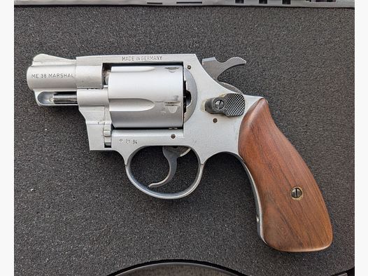 ME 38 Marshal - Revólver - PTB 203/2 - Níquel mate - 9mm Knall - Mango de madera - SSW