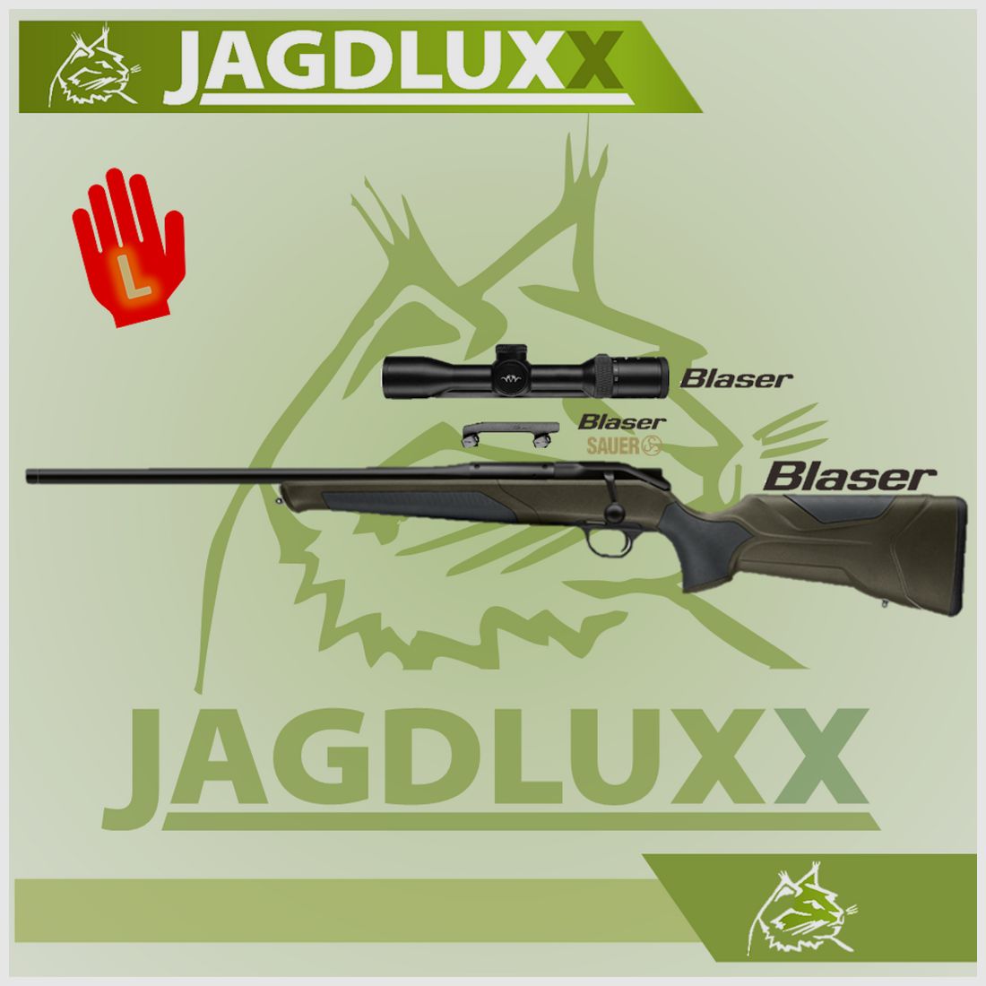 Blaser R8 Professional 2.0 in dark olive left-handed weapon set with Blaser B2 1.7-10x42 iCS