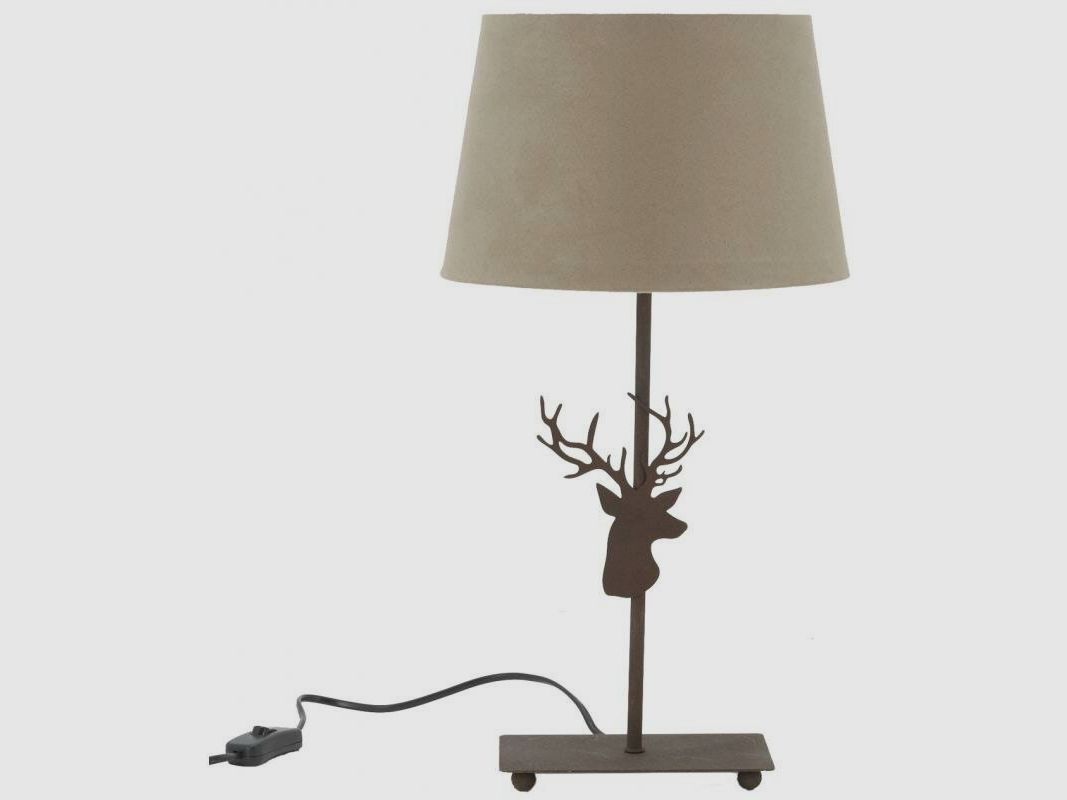 Lovergreen Lampen mit Tiermotiven Motiv Metalllampe Hirschkopf + Lampenschirm - Gealtertes Metall und Baumwolle