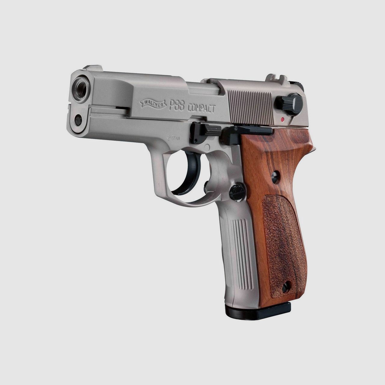 Schreckschuss Pistole Walther P88 Compact nickel Holzgriff Kaliber 9 mm P.A.K. (P18)+ Universalholster