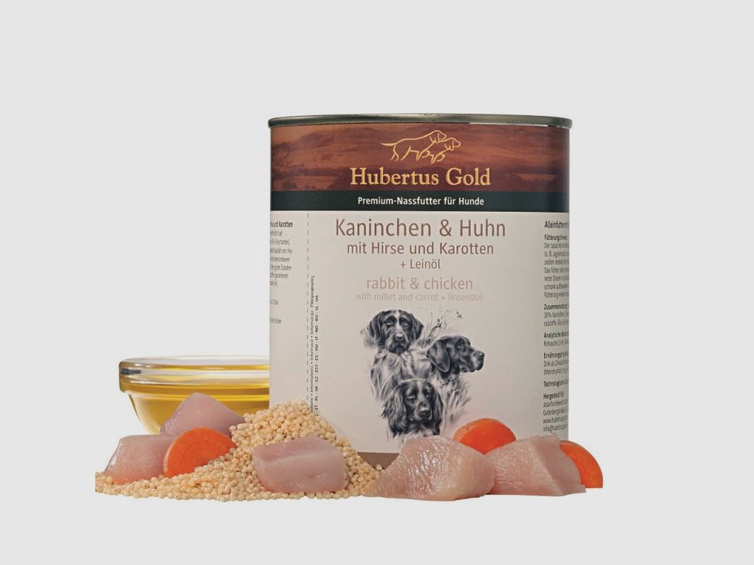 Hubertus Gold Premium-Nassfutter Kaninchen & Huhn mit Hirse und Karotten + Leinöl 800g