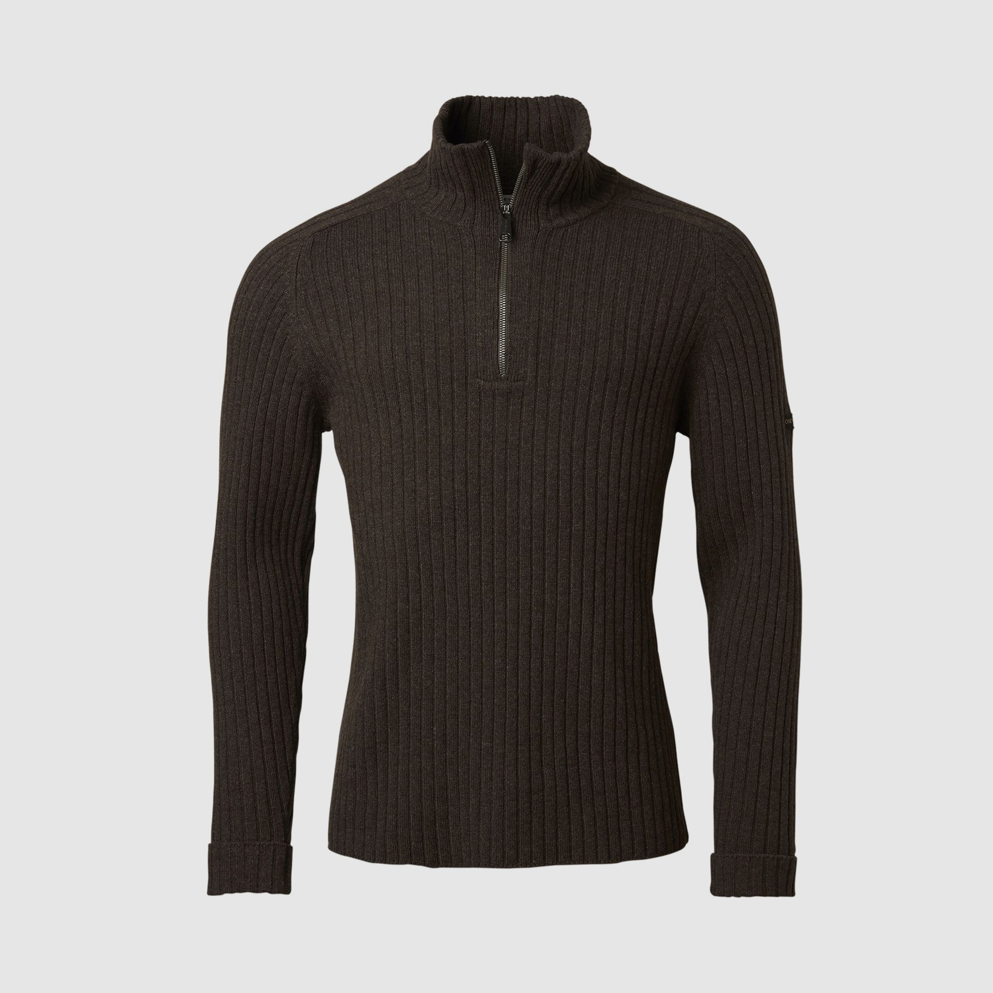Chevalier Antony Half Zip Woll Langarmshirt Herren, M, Braun