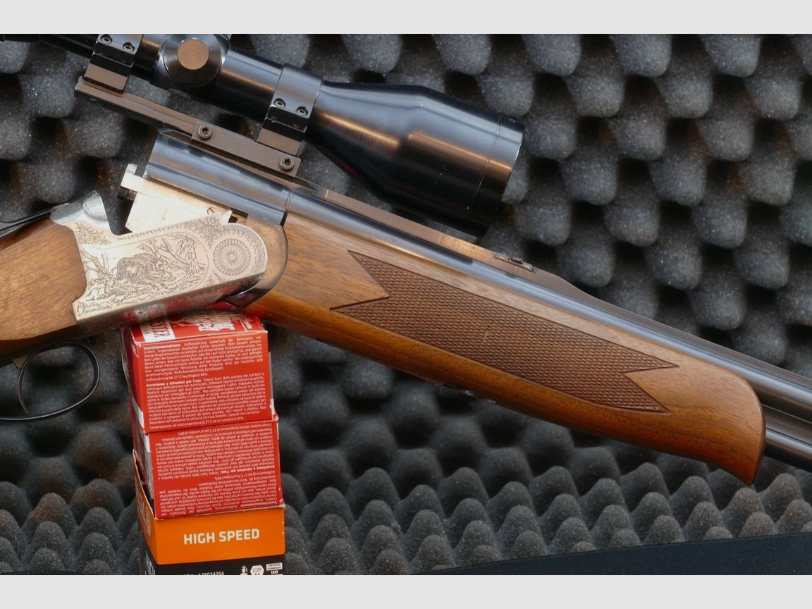 Bockbüchsflinte, Kettner, Ital. Fertigung, Kaliber 9,3x74R und 12/70.