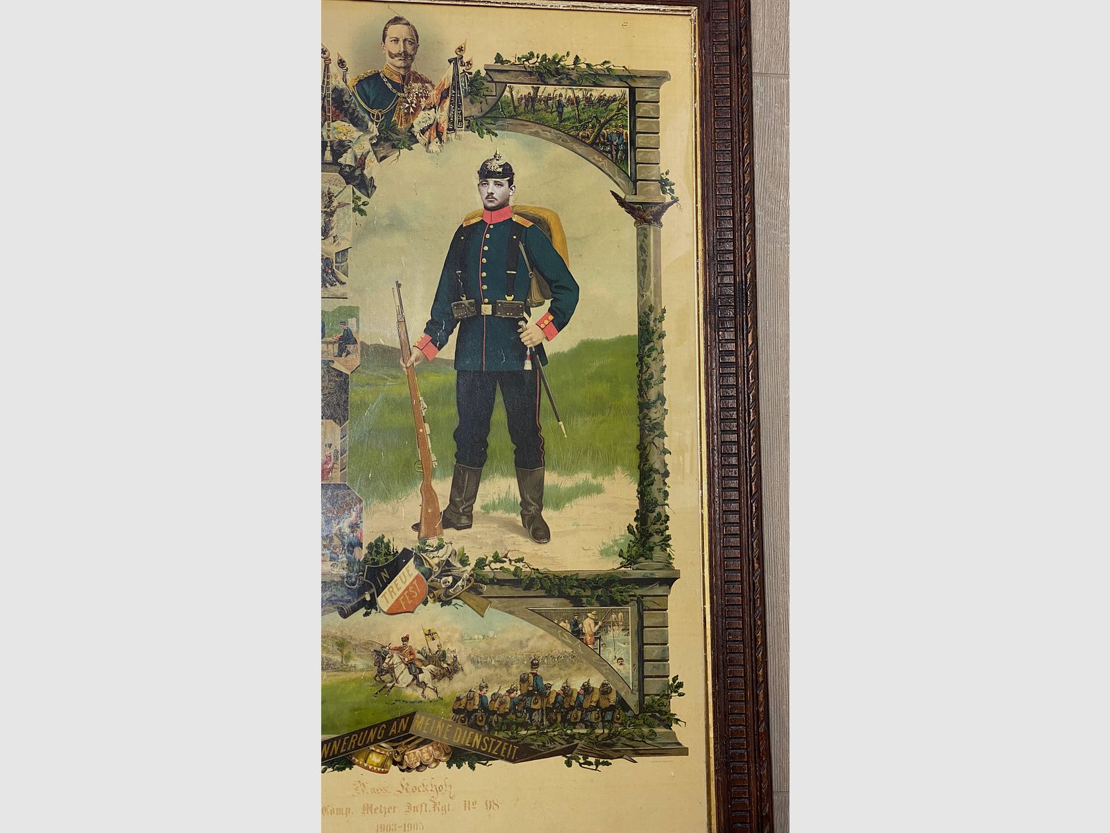 Pfeifenkopf Porzellan, Reservisten Pfeifenkopf mit Reservistenbild, Reservistenpfeife, Rockholz 1905