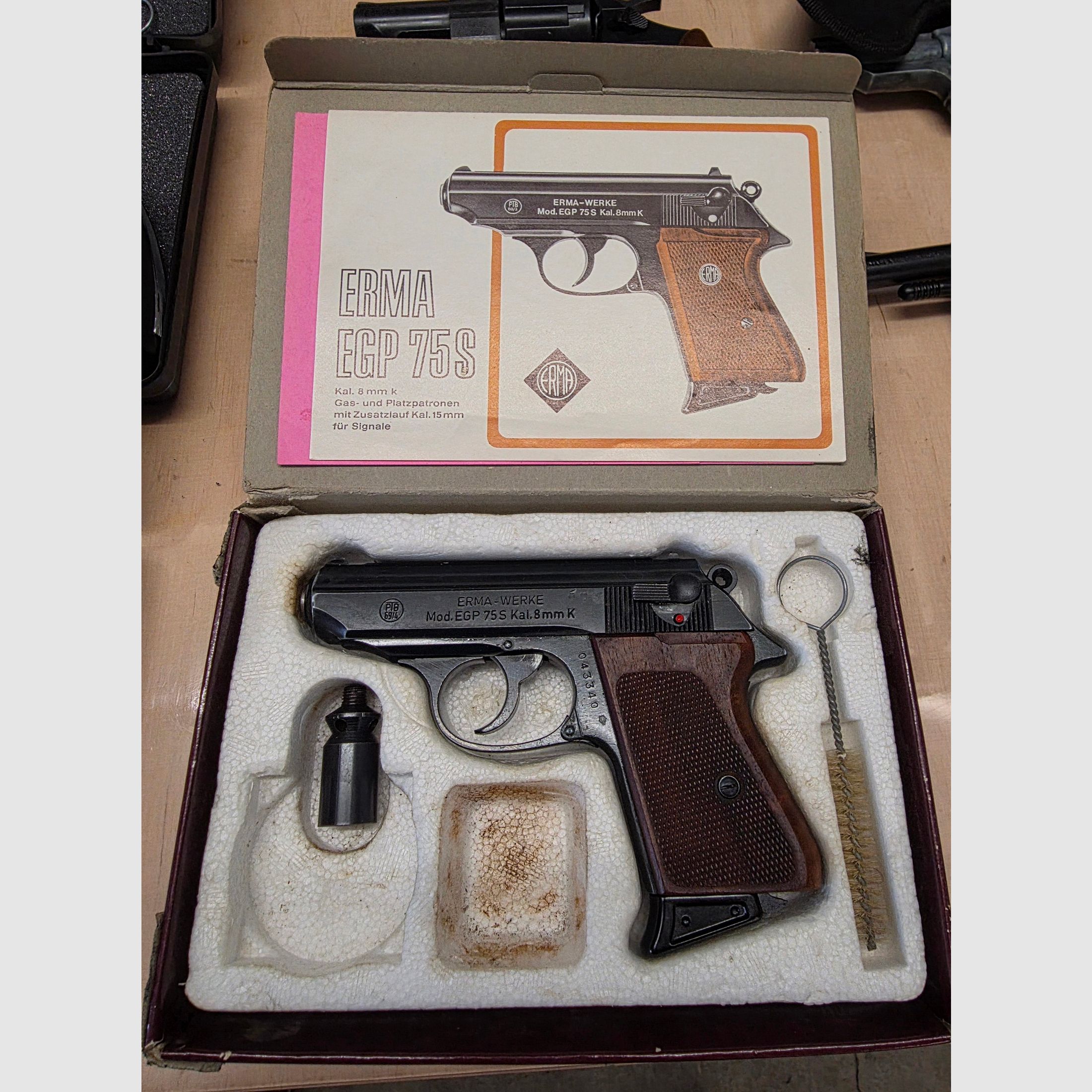 SRS Schreckschuss Pistole Erma EGP 75 S Beschuss 1978 im Kaliber 8mmK PTB 69/4