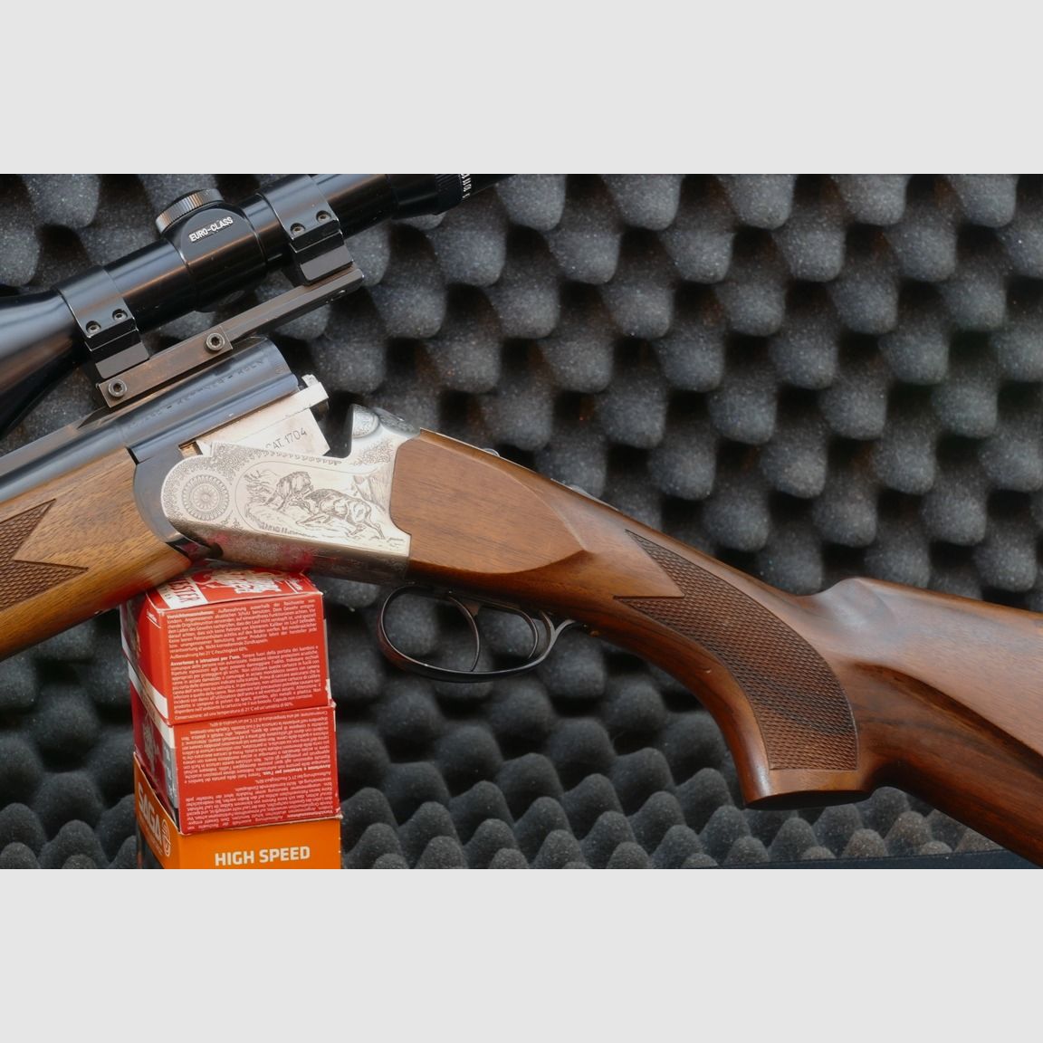 Bockbüchsflinte, Kettner, Ital. Fertigung, Kaliber 9,3x74R und 12/70.