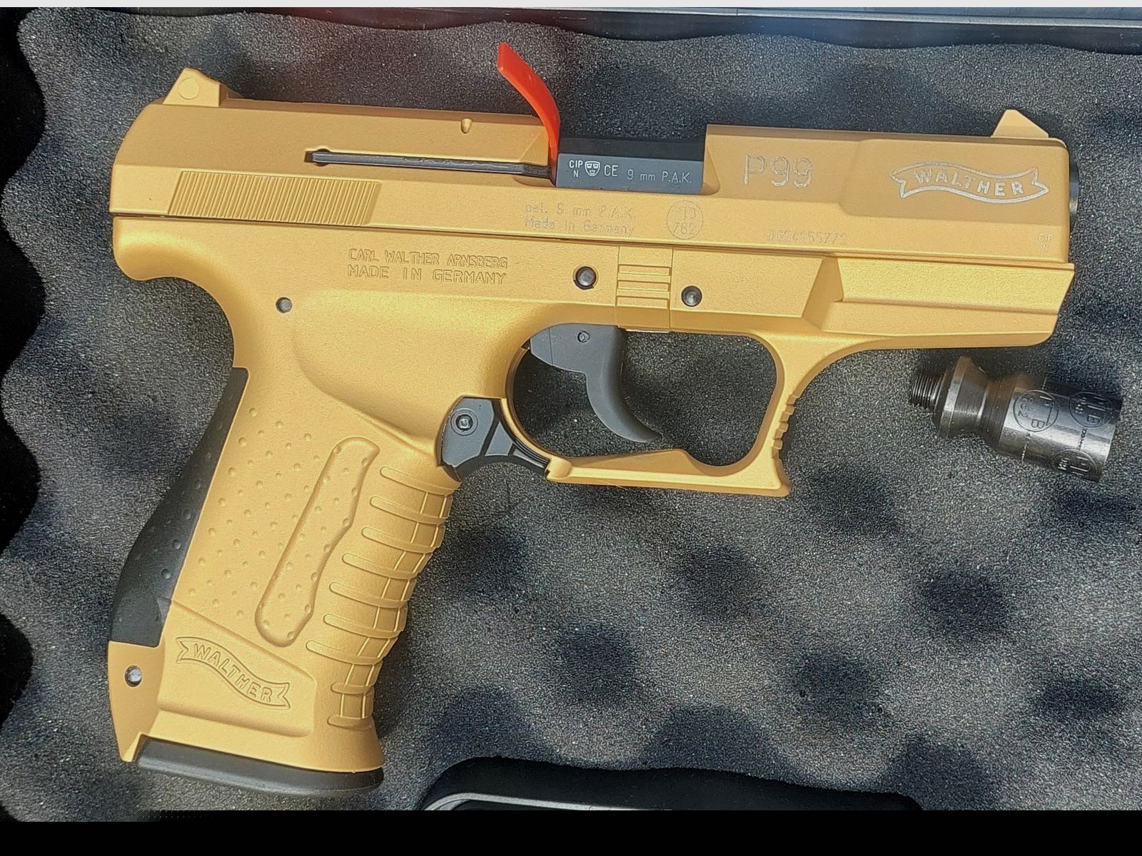 ⚠️ RZADKO! EDYCJA SPECJALNA Walther P99 w złotym wykończeniu "GOLD" 9 mm (PTB 762) strzały ostrzegawcze, brak Reck Glock HW94 Colt