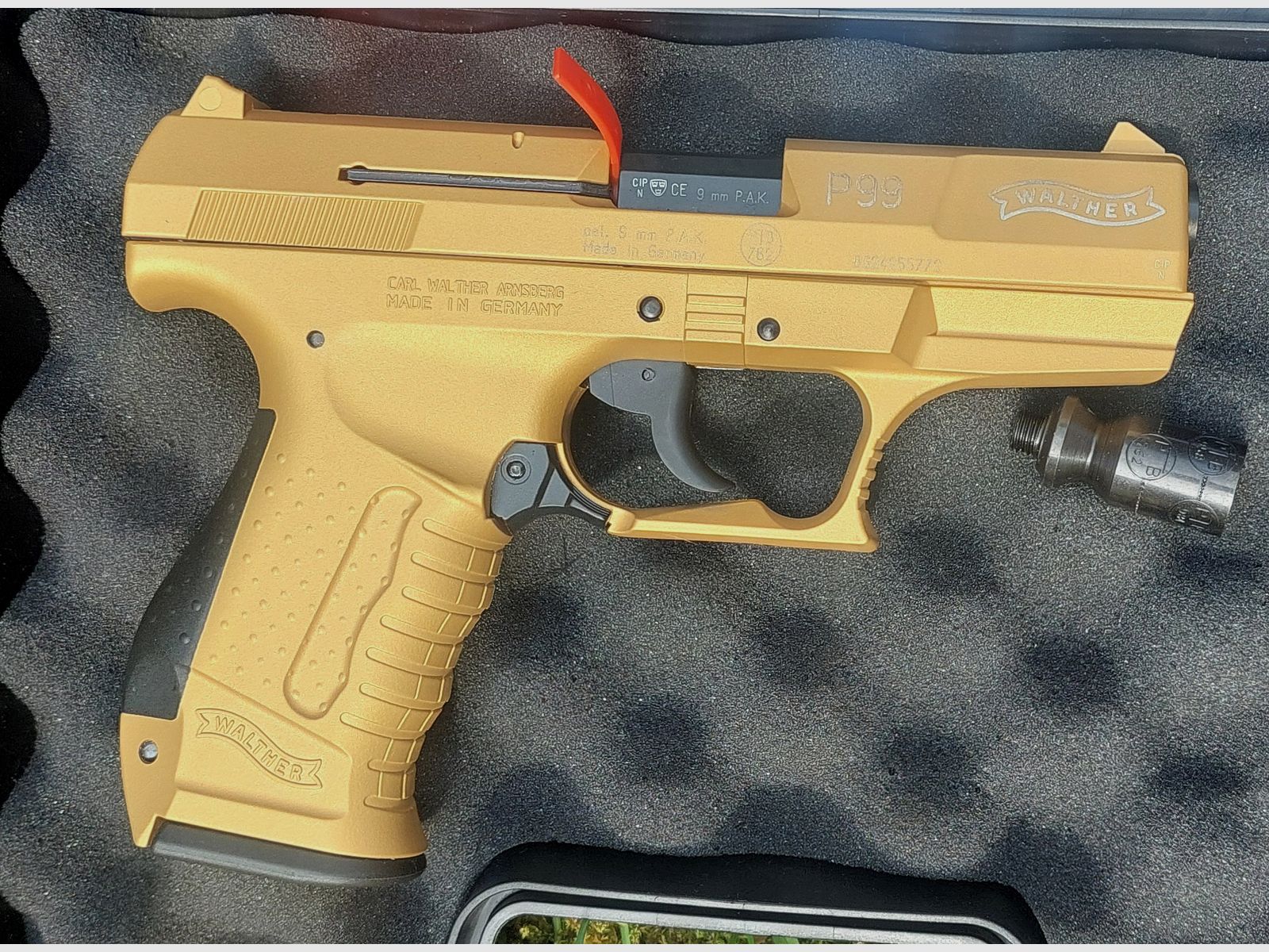 ⚠️ RARO! MODULO SPECIALE Walther P99 in versione dorata "GOLD" 9 mm (PTB 762) Schreckschuss nessuna Reck Glock HW94 Colt