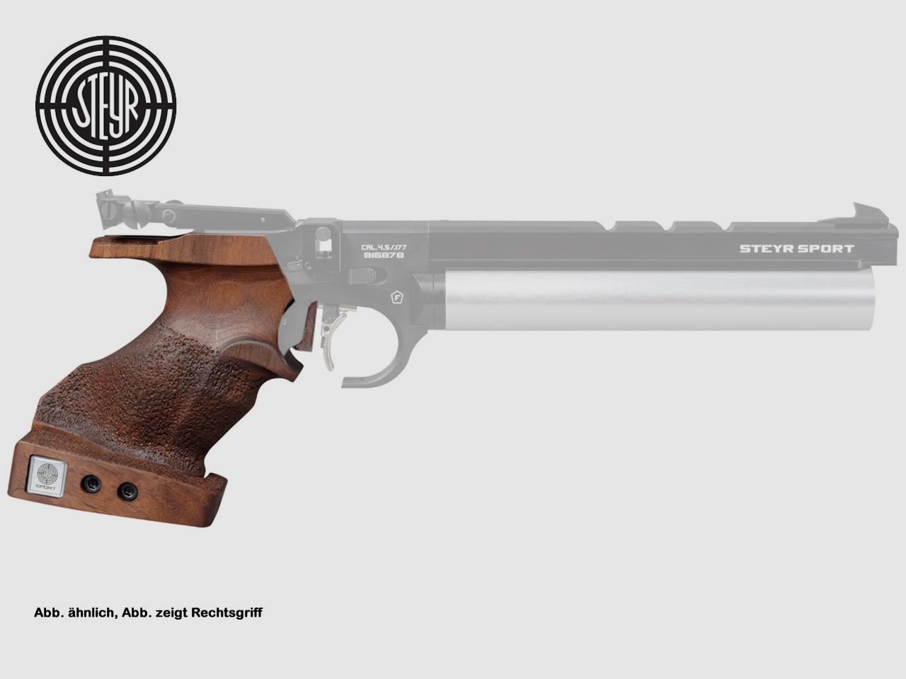 STEYR Matchgriff fĂĽr alle Steyr Pistolen (ausser E-Modelle), links, Gr. S, Nussholz