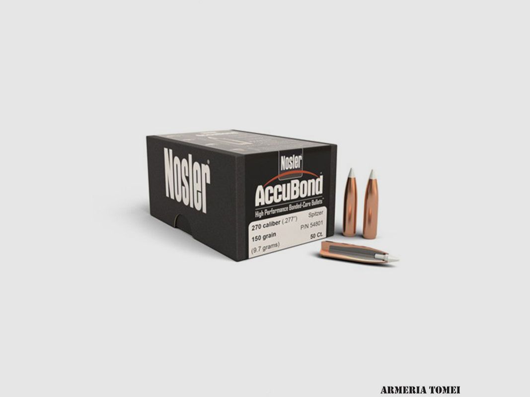 BULLES – NOSLER – ACCUBOND 270 calibre (.277″) Spitzer 150 grains (9,7 grammes) (50 pièces) -54801