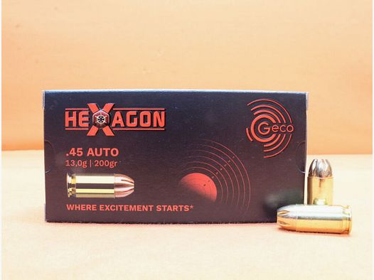 GECO Patrone .45Auto GECO 200grs HEXAGON (2402934) VE 50 Patronen (SuperClean-Schadstoffarm)