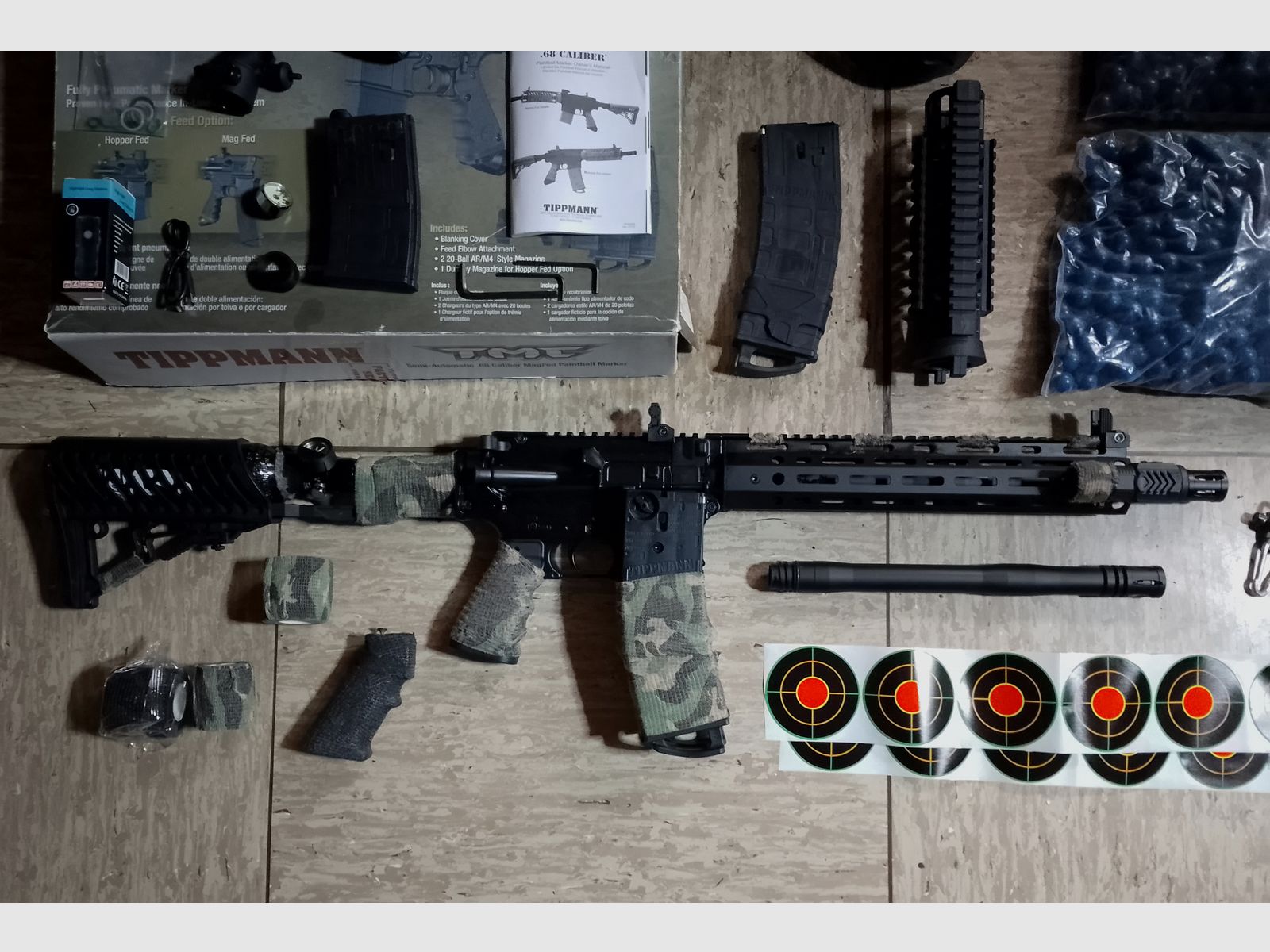 Tippmann Tmc Elite Markierer .68 Zubehör Tuning Lauf 1000 stk. Paintballs Cal 68 Set LED Lampe 3 Magazine Maske Ovp 