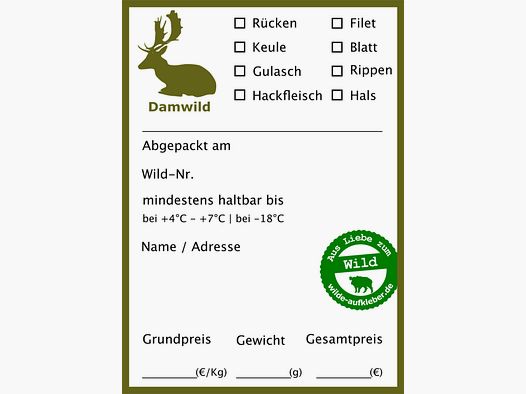 Wildbret-Gefrieretiketten Wilde Aufkleber