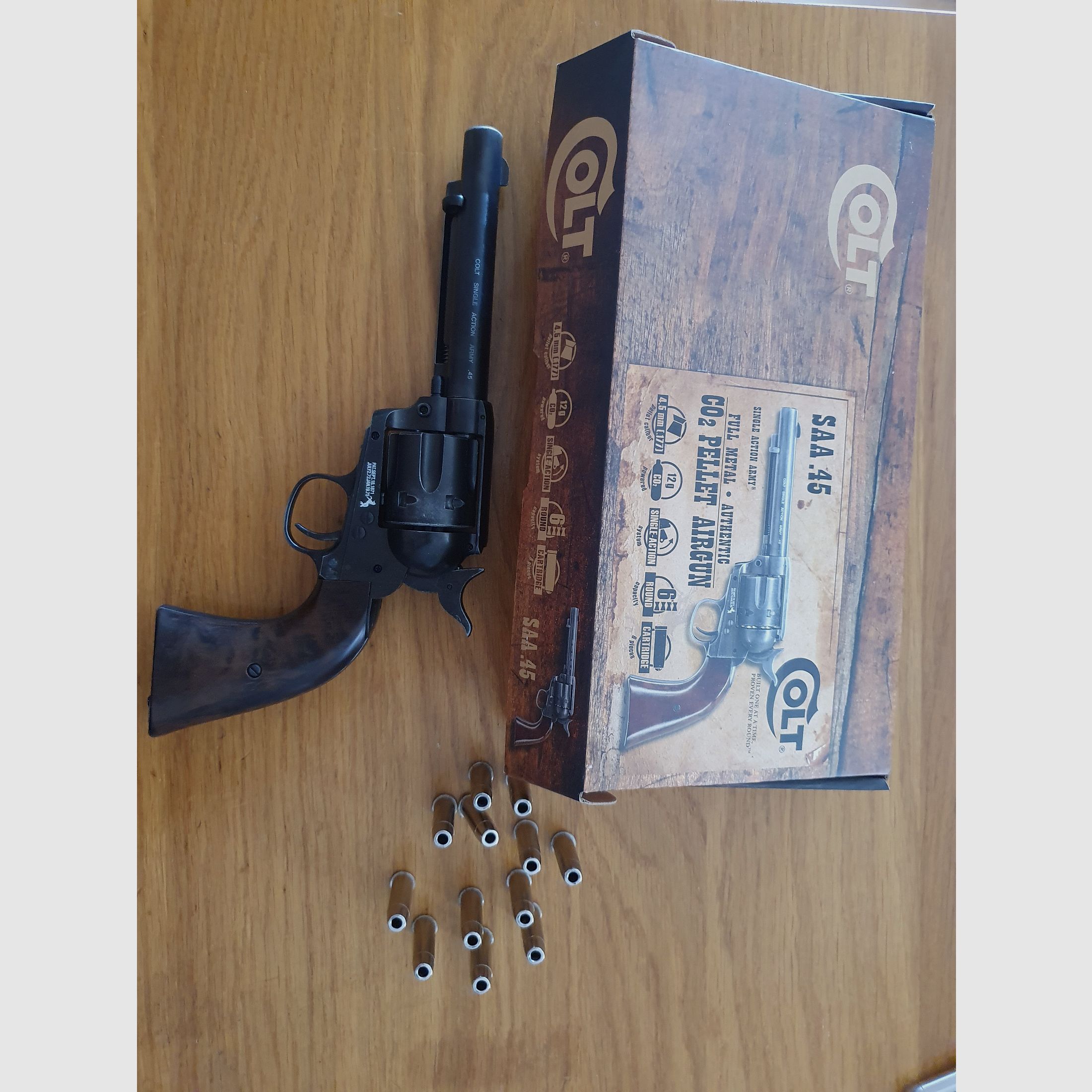 Colt Single Action Army SAA Co2 gezogener Lauf, 4,5 mm Diabolo, inkl. 12 Ladehülsen