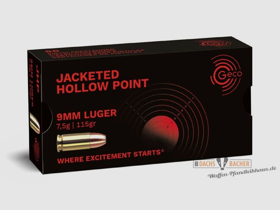 GECO 9 mm Luger JHP Jacketed Hollow Point 7,5g/115gr 50 cartouches