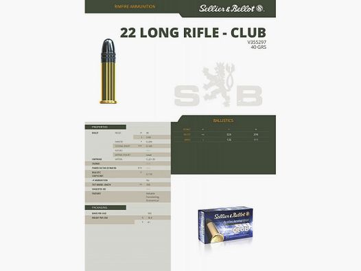 Munitions Sellier Bellot calibre 22Lr 40grs boîte de 50