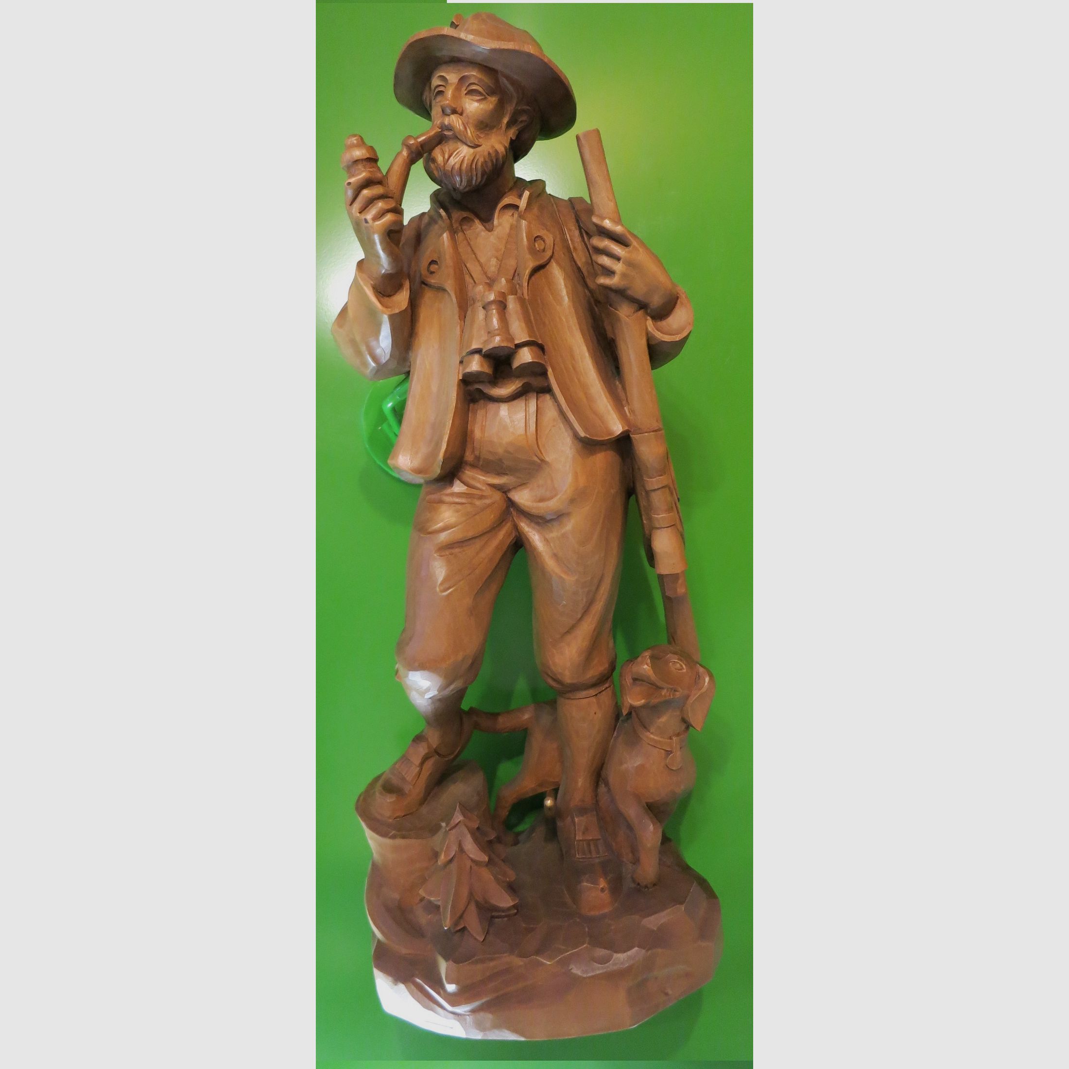 South Tyrolean wood carving "Hunter with Dog" 50 cm, hand-carved wooden figure -