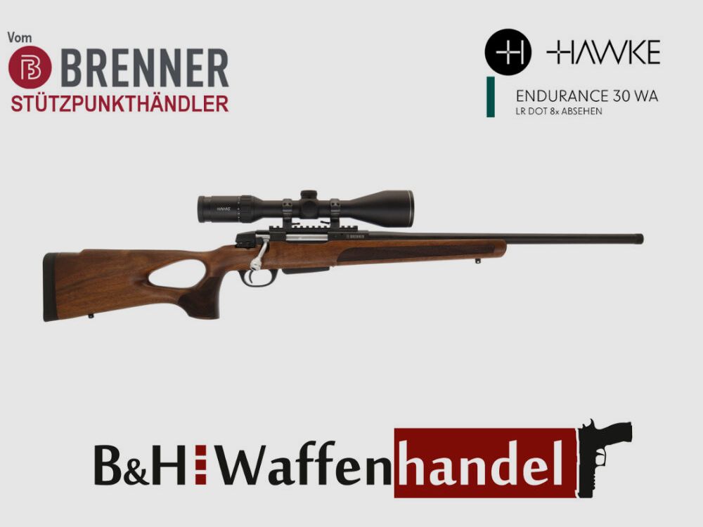 Brenner Komplettpaket: Brenner BR20 Lochschaft mit Hawke Endurance 2.5-10x50 Repetierer