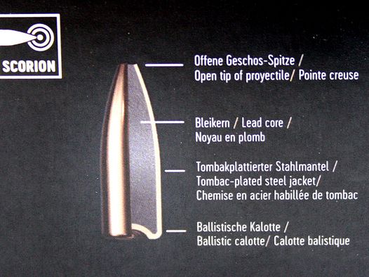 100 Stück NEUE RWS Geschosse MJ MATCH-JAGD SCORION .224 5,6mm 52gr 3,4g #2313343 Präzises Hohlspitz